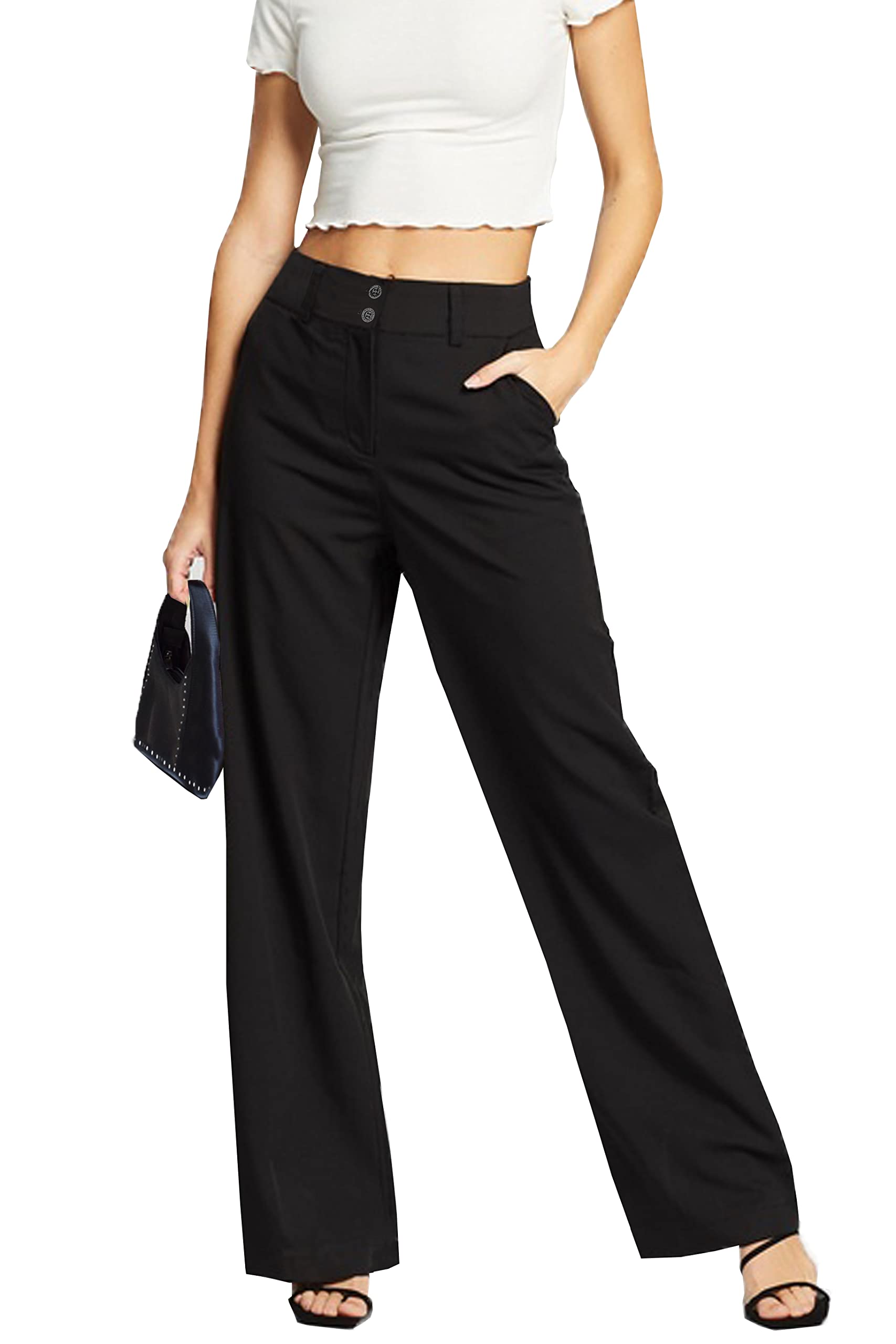 femiss Damenhose mit weitem Bein, maßgeschneidert, für Büro, Arbeit, elegant, formell, entspannte Passform
