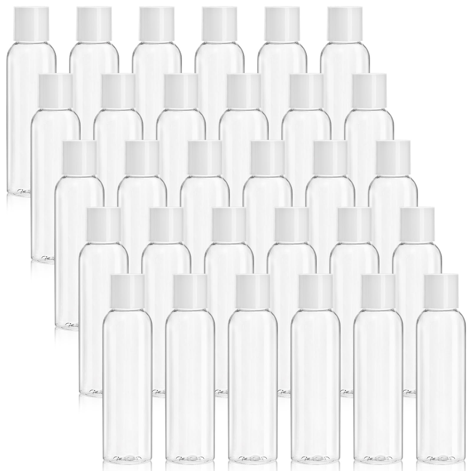 Bekith 30 Pack 4oz Plastic Squeeze Bottles with Disc Top Flip Cap, Clear Refillable Containers For Shampoo, Lotions, Liquid Body Soap, Creams
