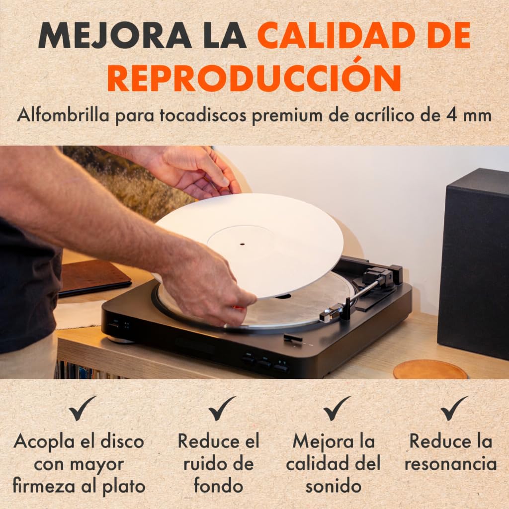 Alfombrilla acrílica blanca para tocadiscos | SPINCARE Premium 4 mm Slipmat Vinilo | Esterilla de 12" | Mejora el sonido del vinilo | Alfombrilla Tocadiscos Hi-Fi