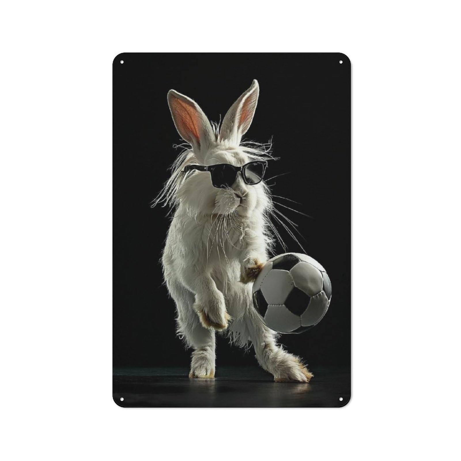 Junmoney Cool Bunny With Soccer Ball Vintage Metal Sign 30X20cm Featuring Home Bar Decor For Cafe, Pub, Workshop Or Home Bar