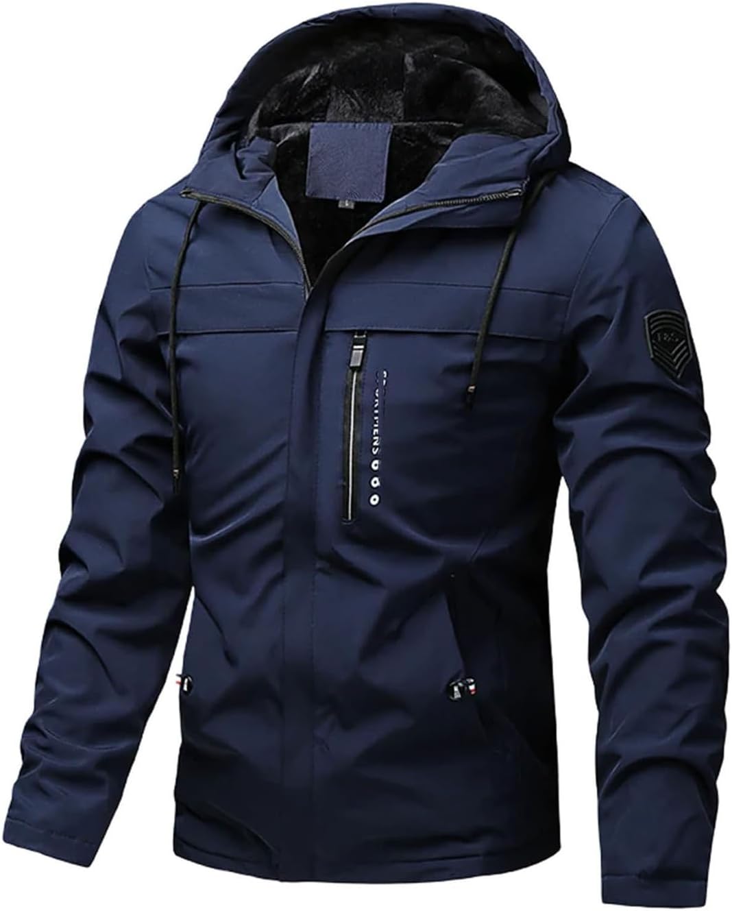 Men Winter Thick Fleece Hooded Korean Trendy Jackets Fleece Thickened Windproof Hooded Puffer Coats