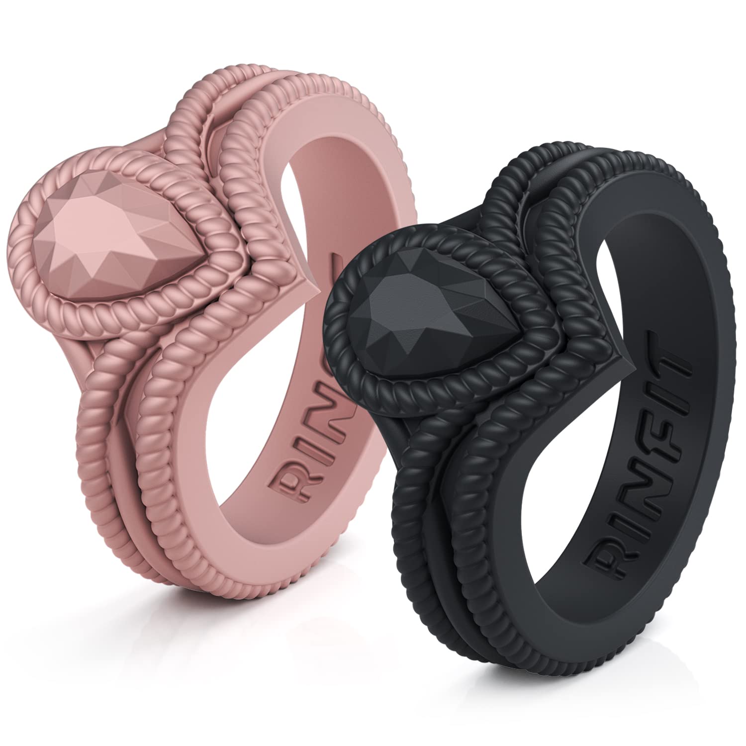 Rinfit Silicone Rings for Women - Pear Engagement Silicone Ring - Womens Rubber Wedding Bands - Patented Design