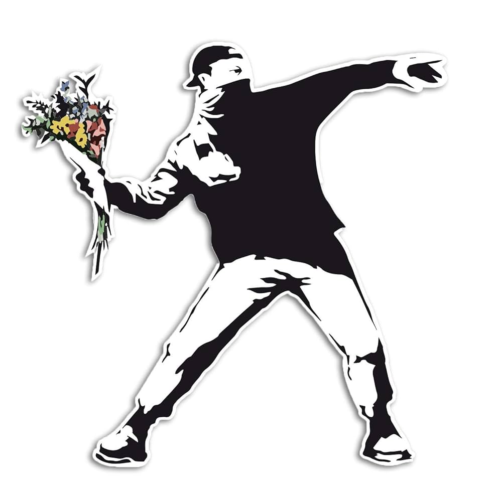 Banksy Flower Thrower kultowa naklejka na ścianę, graffiti