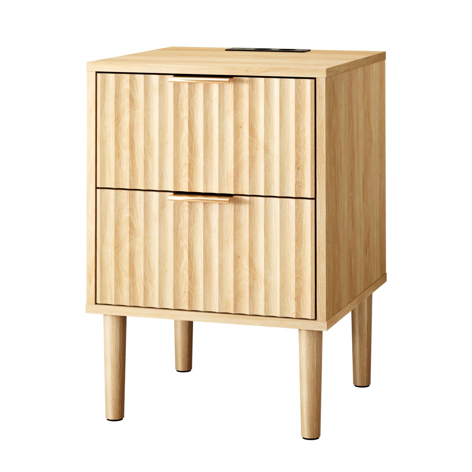 LEADZM Nachttisch 2er Set mit Ladestation, Nachttische 2 Schublade, Beistelltisch für Schlafzimmer, Europäischer Stecker, 40 x 39,5 x 60 cm