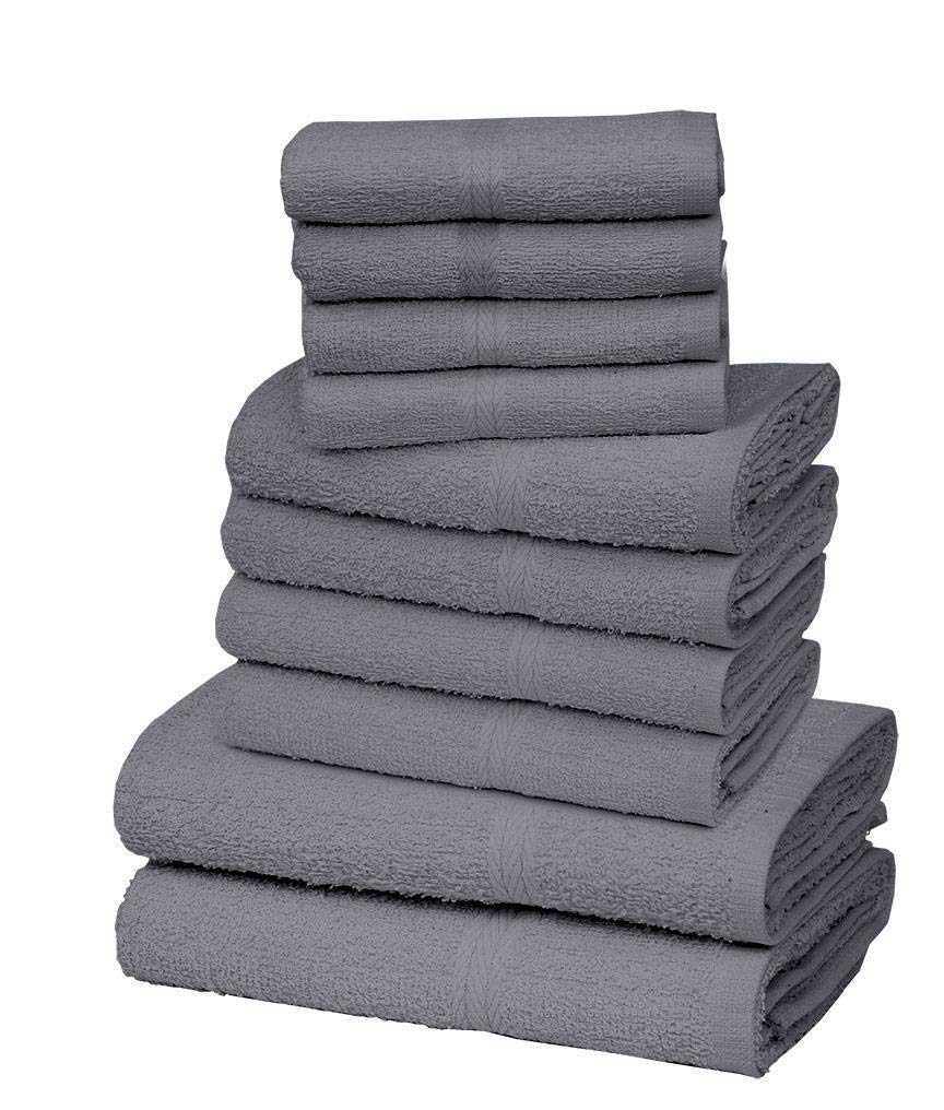 Value Comfort Home 10 Piece Soft Plain 100% EGYTIAN COTTON Bath, Hand & Face Towel Bale Ribbon Gift Set Grey