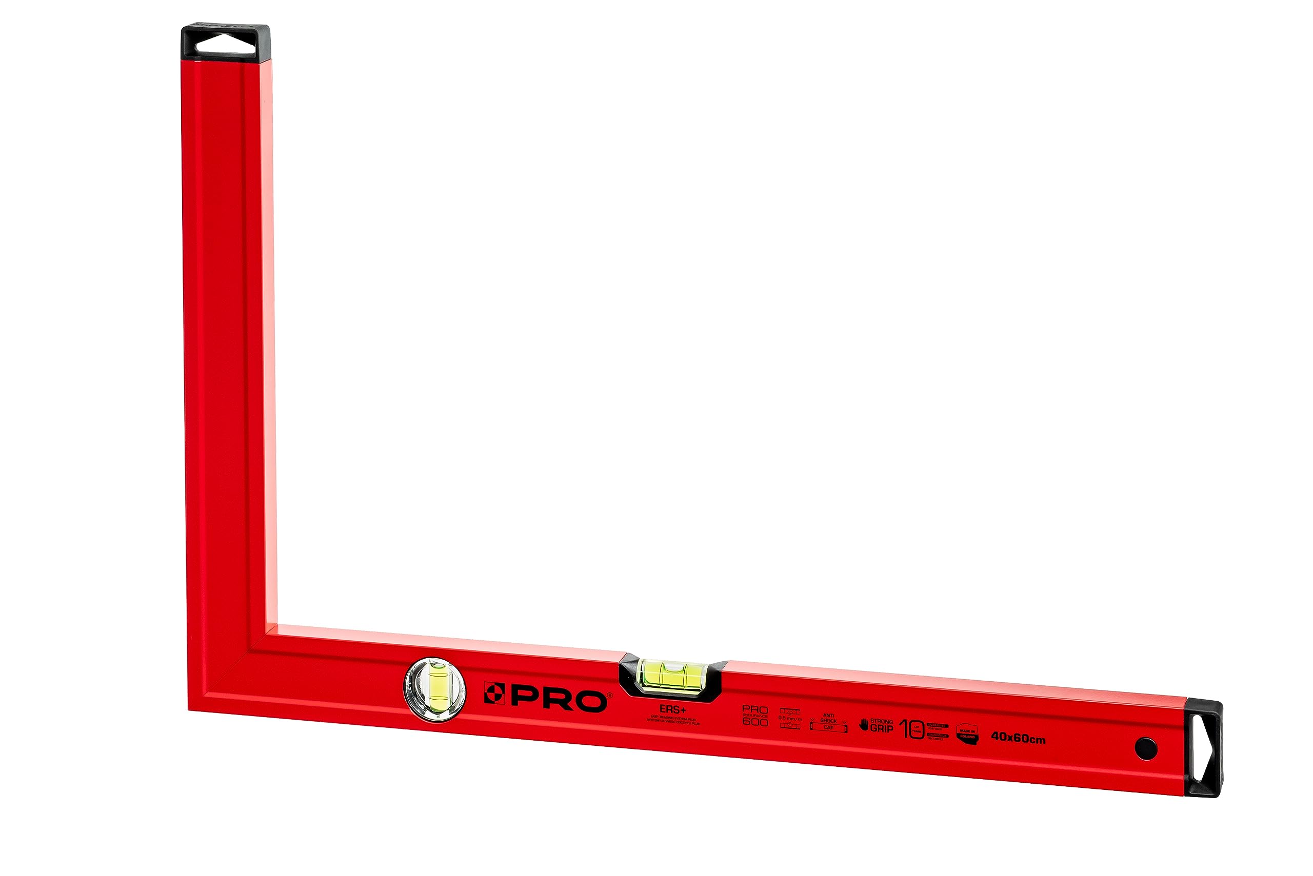 PRO Équerre de plâtrier en aluminium avec affichage vertical et horizontal - La dureté 9 sur l'Échelle de Mohs - Equerre de maçon- equerre menuisier - equerre charpentier - Couleur Rouge 40x60cm