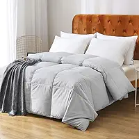 Edredom de plumas de ganso cinza Full/Queen - 100% algodão orgânico, médio quente para todas as estações edredom lavável na máquina com abas (227 x 227 cm, cinza Mirage Grey)