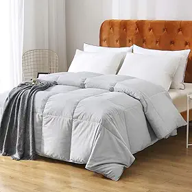 Edredom de plumas de ganso cinza Full/Queen - 100% algodão orgânico, médio quente para todas as estações edredom lavável na máquina com abas (227 x 227 cm, cinza Mirage Grey)