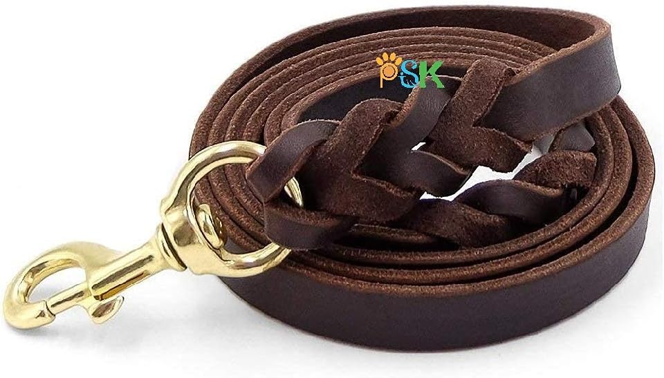 PSK PET MART Long Leather Dog Leash (Brown, 10 Feet)