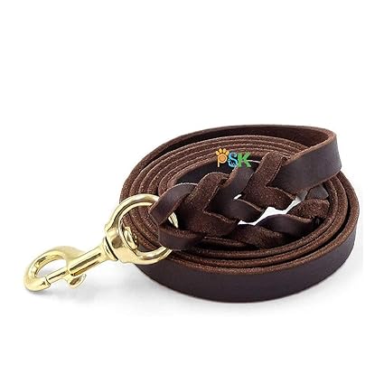 PSK PET MART Long Leather Dog Leash (Brown, 10 Feet)