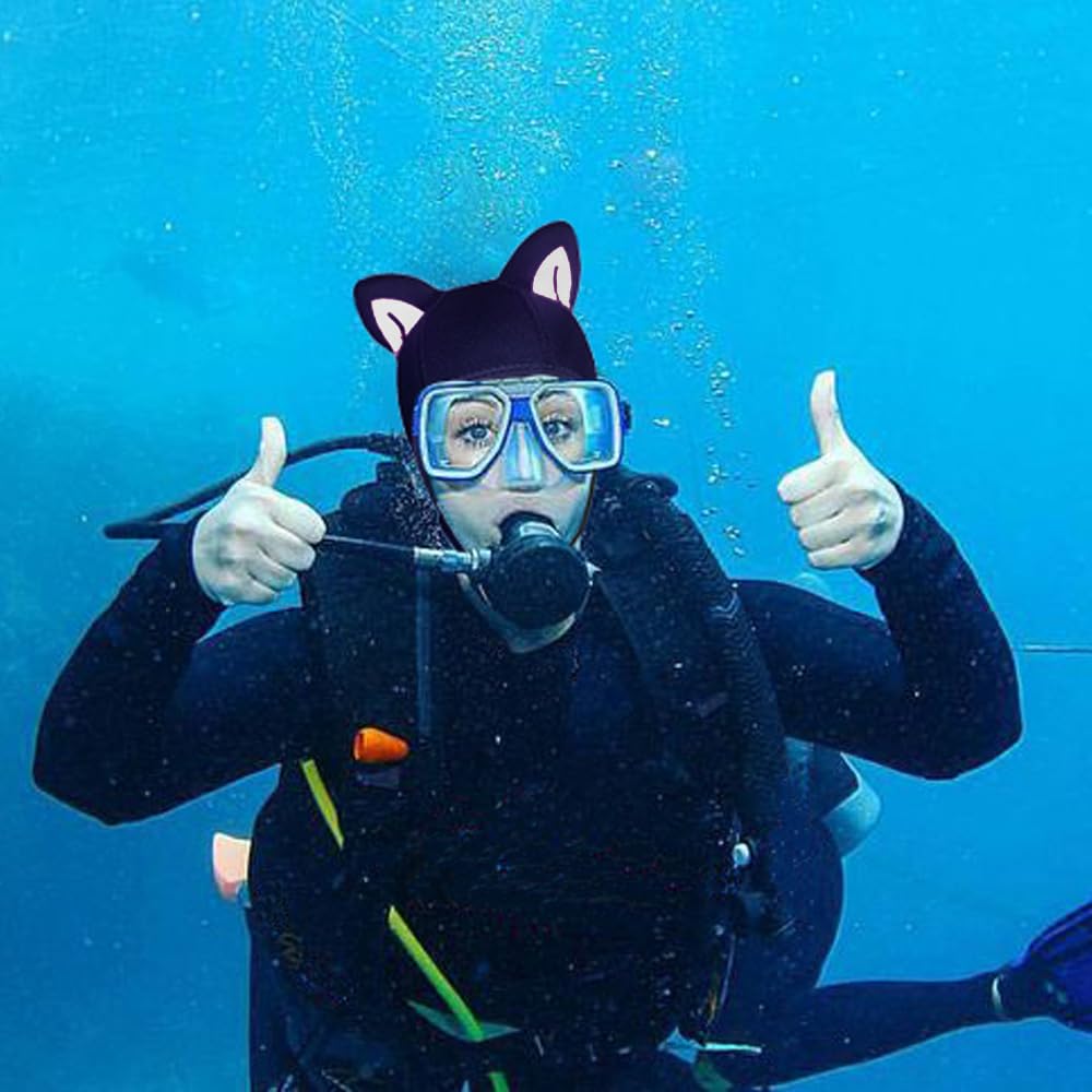 Neoprenowa czapka do nurkowania z kocimi uszami, 2,5 mm, dla kobiet i dzieci, do uprawiania sportów wodnych, kajakarstwa, snorkelingu, żeglarstwa, kajakarstwa, surfingu