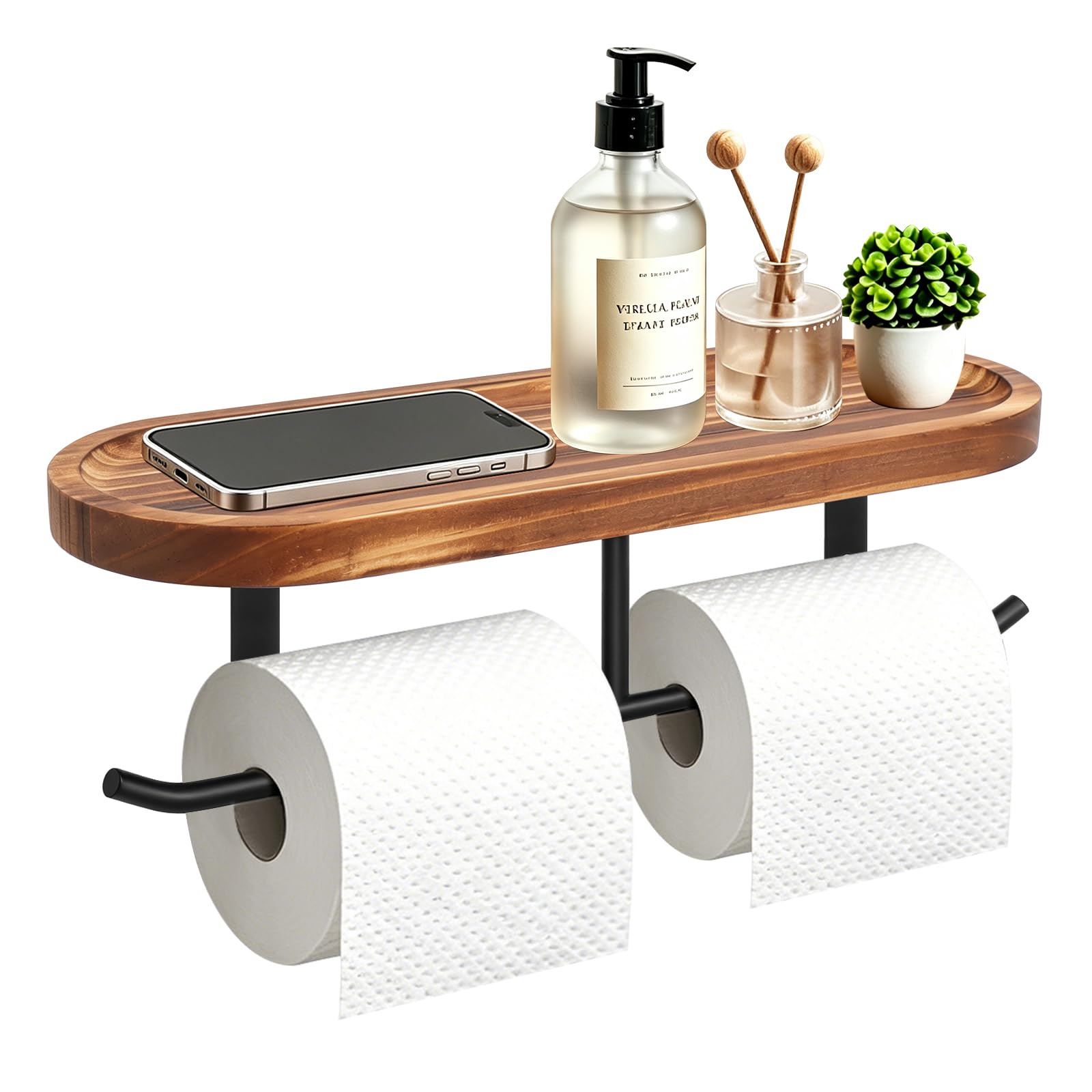 NearMoon Toilet Paper Holder, Heavy Duty DIY Toilet Roll Holder for Bathroom, Living Room and Kitchen, Vintage Rustic Iron Style Rustproof Bath Hardware, Wall Mounted (Black, 11" Double Rod)
