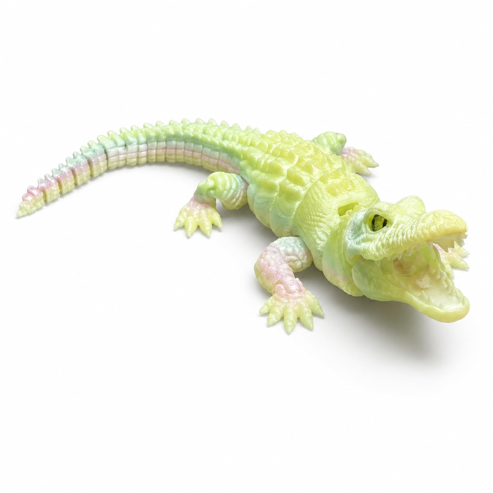 CASOME 3D Printed Articulated Crocodile Figurine, Movable Jaw Reptile Decor with Realistic Eyes, Detachable Crocodile Display Ornament for Desk, Shelf & Collection(Luminescence)