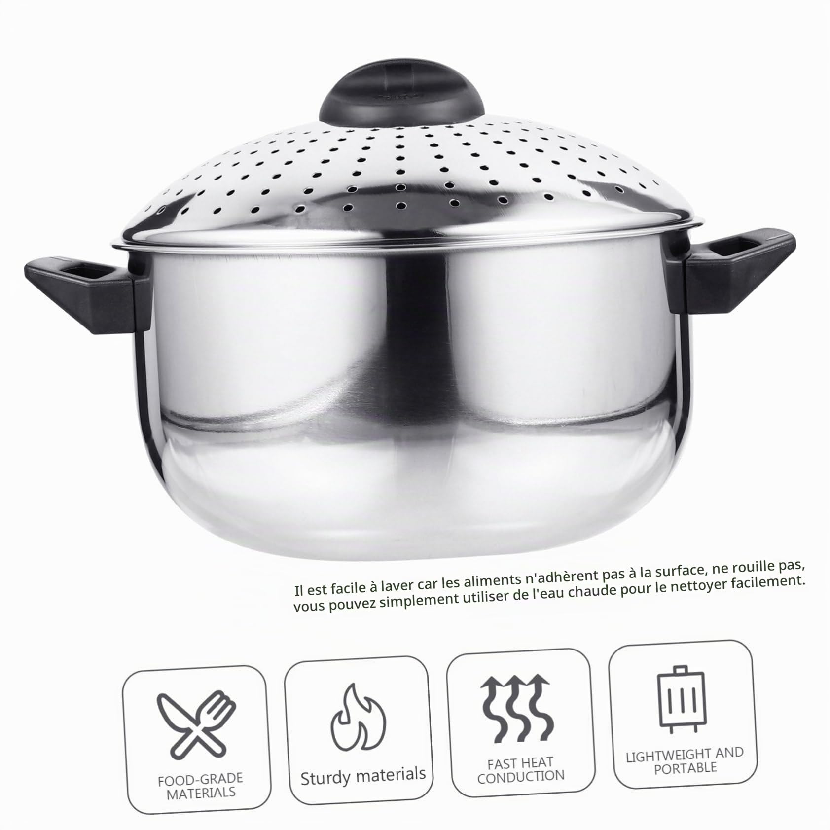 Casserole à Pâtes en Acier Inoxydable Passoire, Argenté | Portable, Facile à Laver, Finition Soignée, Usage Pratique pour Préparation de Repas et Égouttage Rapide