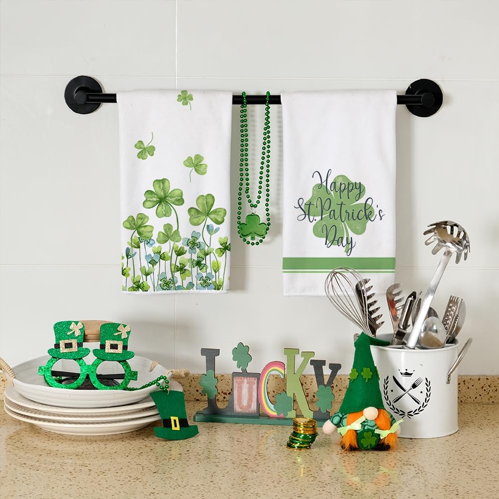 ARKENY Juego de 2 toallas de cocina con rayas verdes para el día de San Patricio, decoración del hogar, paño de secado de barra ultra absorbente, 18 x 26 pulgadas
