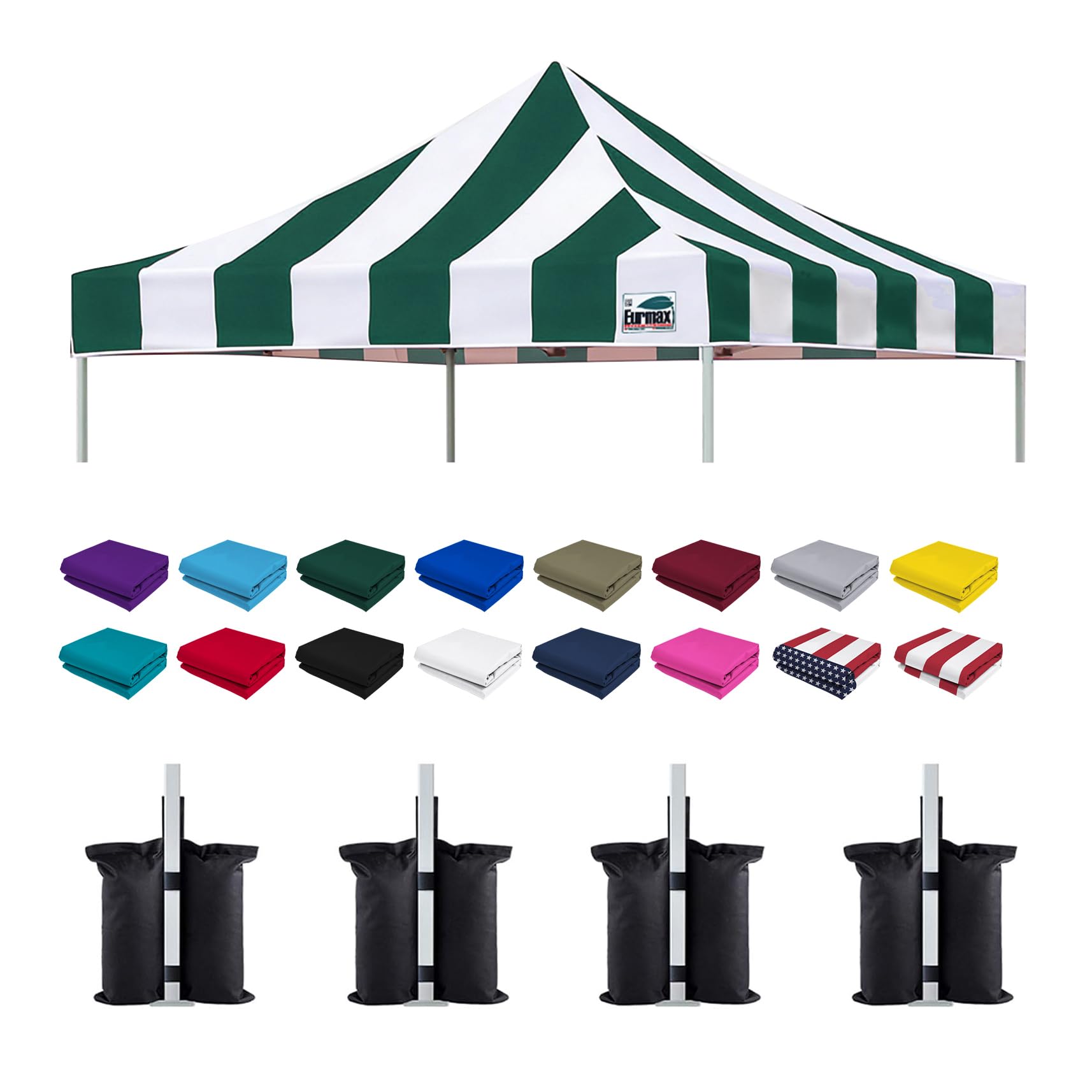 Eurmax USA 10x10 Pop Up Canopy Replacement Top,Universal Instant Canopy Cover ONLY,Heavy Duty UPF 50+ UV Protection,Water &amp; Wind Resistant Tarp,30+ Colors Available,Bonus 4 Sand Bags (Stripe Green)