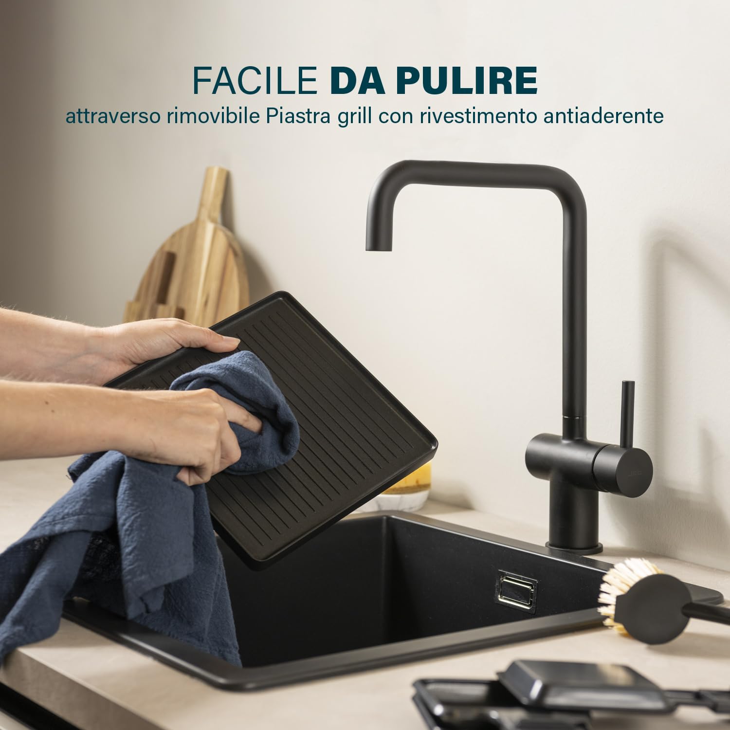 Princess 8 Stone & Grill Party 162820 Raclette con Piastra in Pietra e Griglia in Alluminio 162820, 1300 watt, 8 persone, Nero