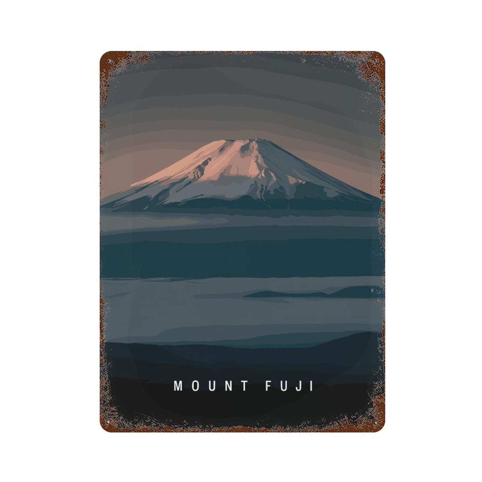 Rust Effect Clean Mt Fuji Japanese Art Weathered Tin Sign 15.7"x11.8", Classic Wall Plaque for Living Room, Hallway And Home Decor