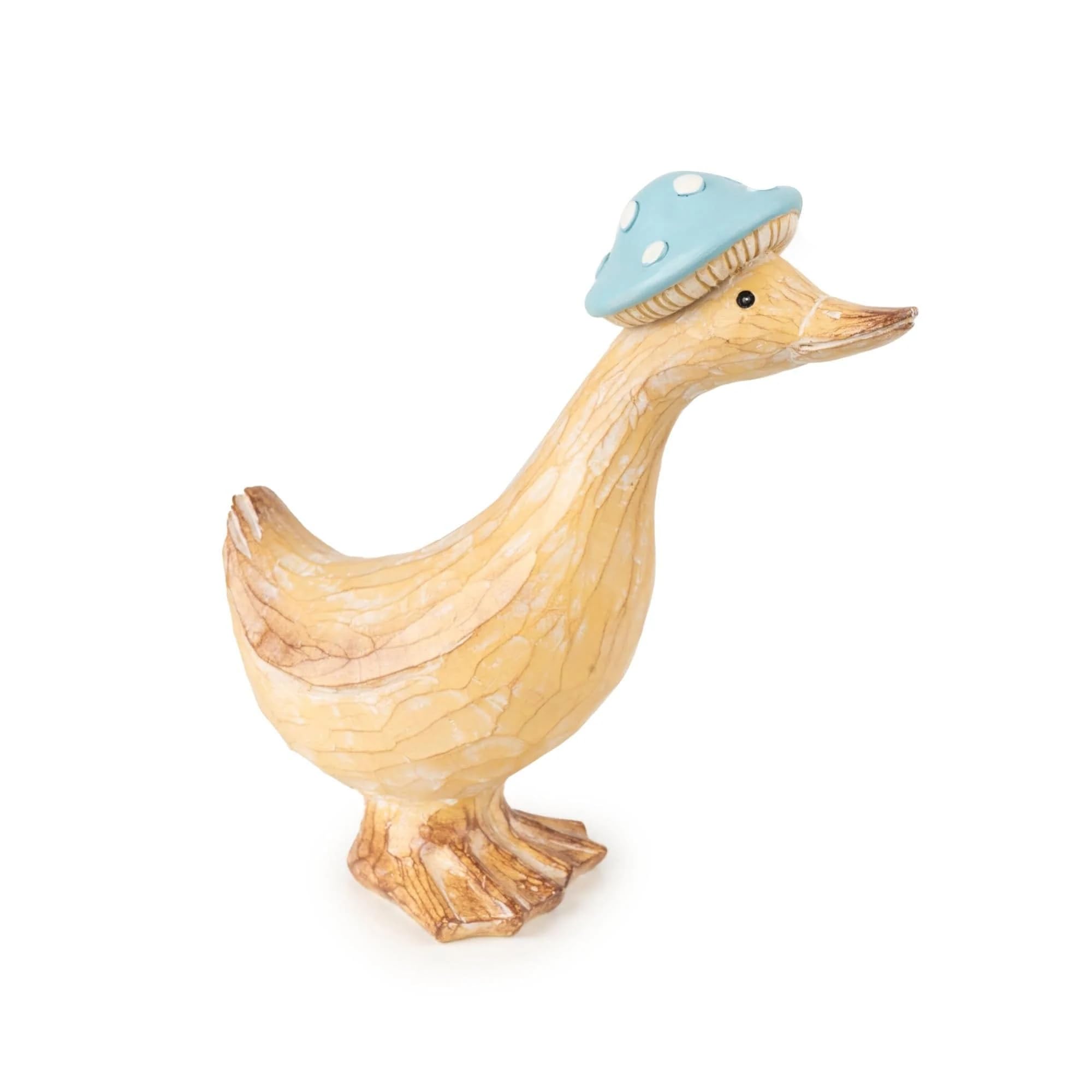 Home Deco London Yellow Decorative Duck Ornament With Blue Mushroom Hat, Cream Coloured Garden Figurine (Small Duck Egg)