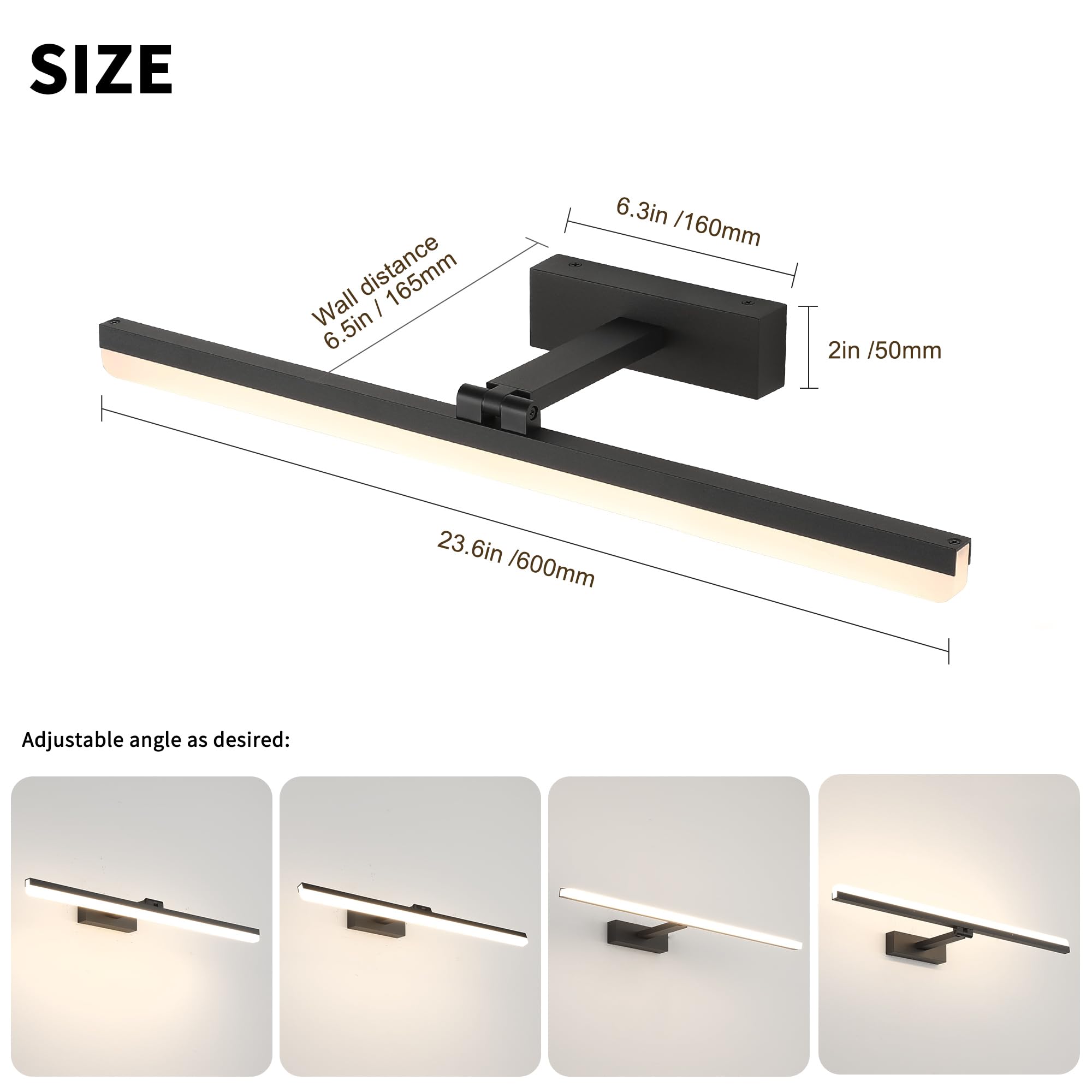 Pasoar EU8210-600-BK-4000K Mirror Lamps (Black-Neutral White 4000k, 60CM), 60 cm - Image 4
