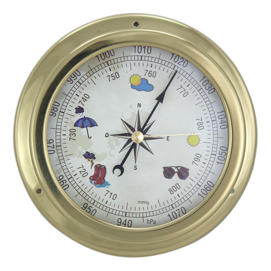 Barometr z mosiądzu z designerskim cyferblatem, Ø 10/14,5 cm, wysokość 4,2 cm