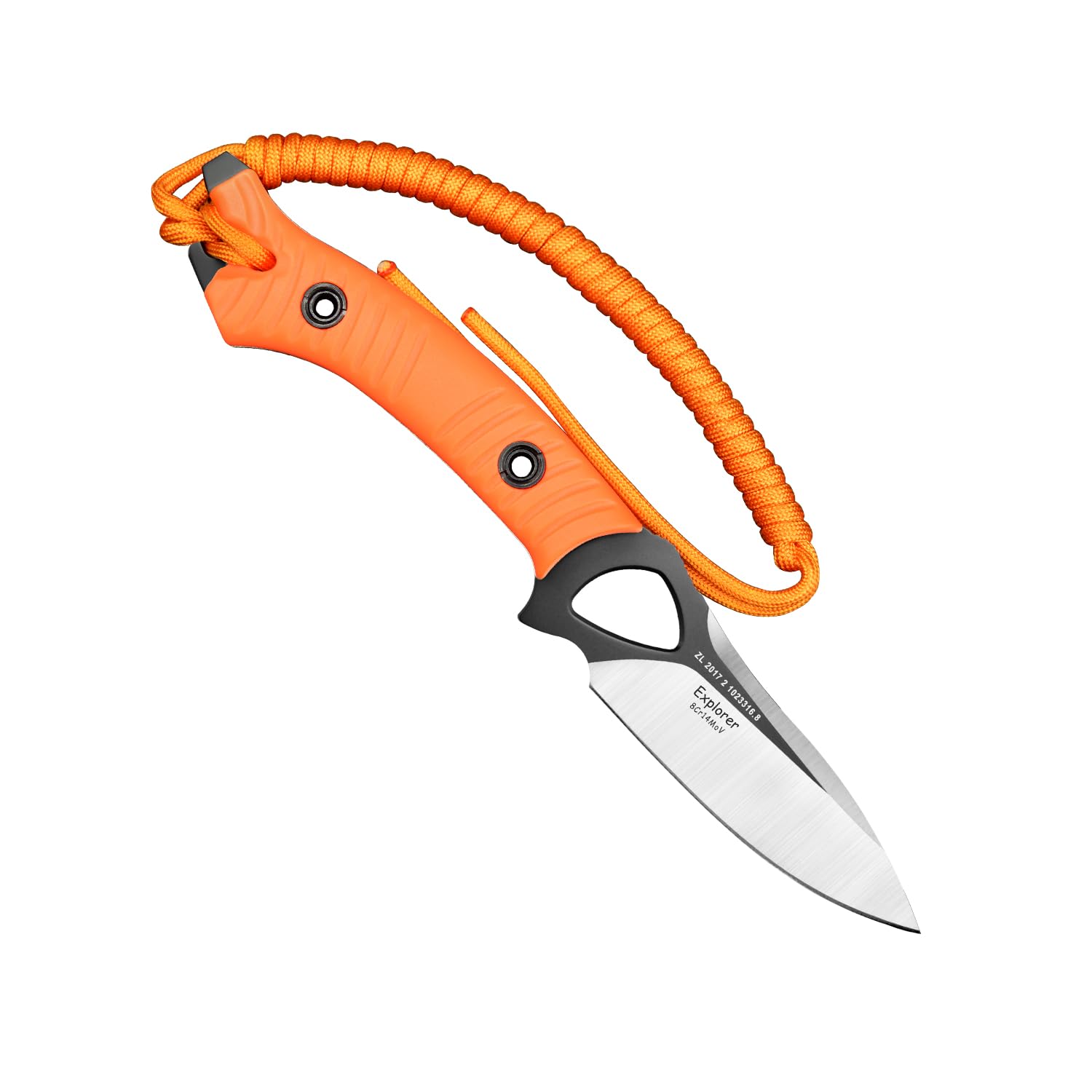 TONIFE Explorer Nóż ze stałym ostrzem z pokrywą 8Cr14MoV Blade wielofunkcyjny nóż survivalowy, wzmocniony włóknem szklanym z nylonowym uchwytem do noża EDC (pomarańczowy+czarny tytan i satyna)