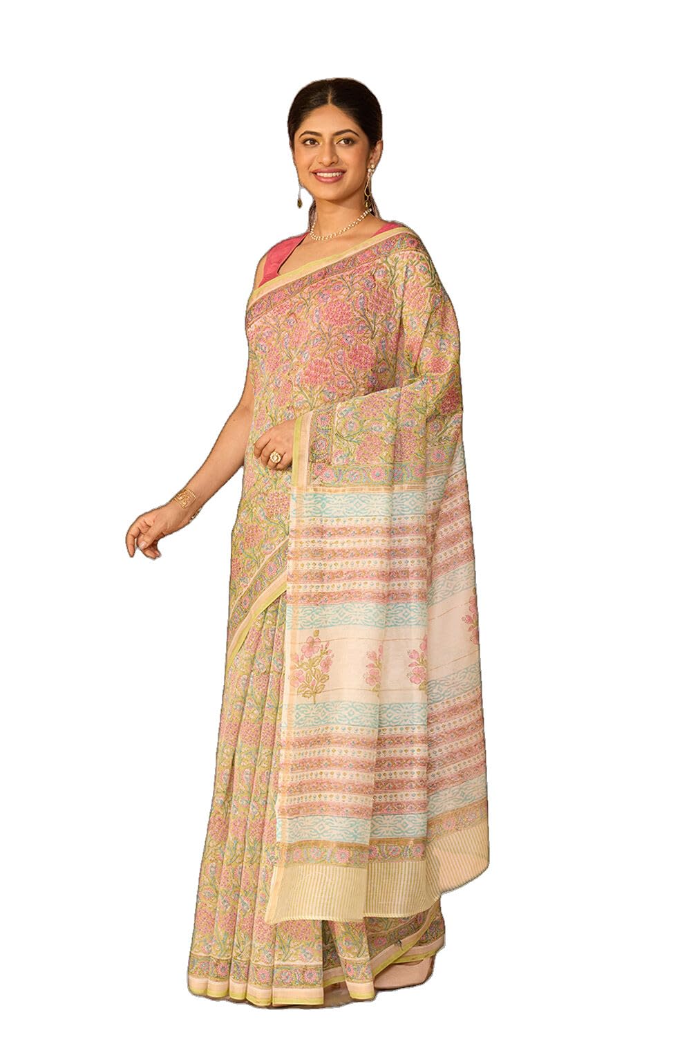 taneira Green Bagru Pure Silk Cotton Printed Sanganeri SareeWith Unstitched Blouse(SAPP01AD3304-Green)-picture-10