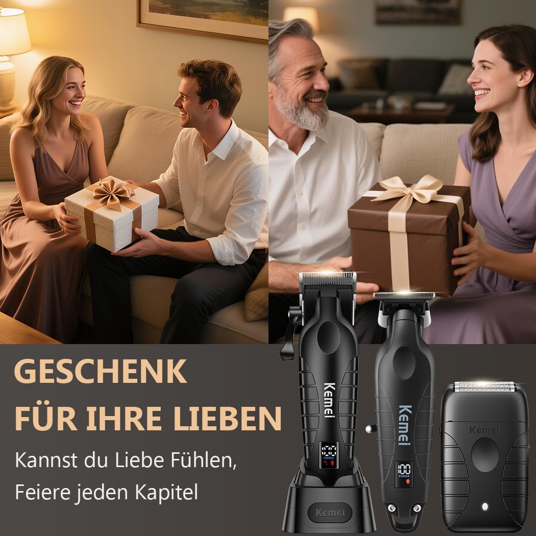 KEMEI 3 in 1 Kabelloser Haarschneider, Hair Trimmer & Folienrasierer Herren | Barber Set mit LED-Display, 8000RPM Motor & USB/Dock-Ladung(Schwarz)