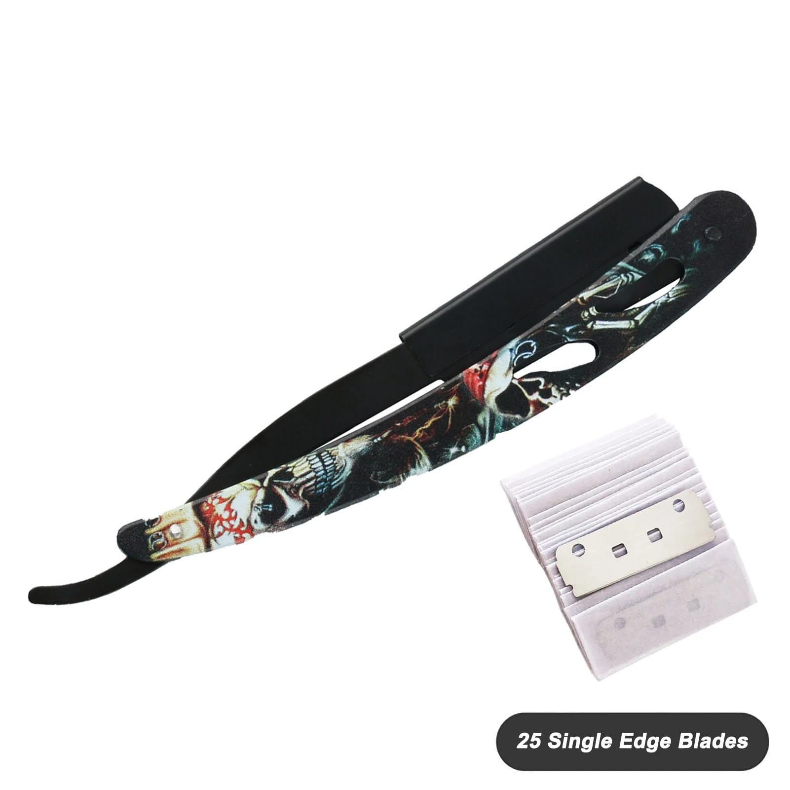 Ghost Shaving Knife Single Edge Dual Blade Razor Foldable Shaver SUS Black Hair Removal Beard Face Underarm Body Eyebrow Bikini Manual Shaving Straight Razors (Color : TD106MG5-25 Blades)