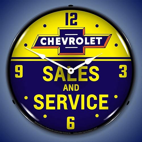 Miniatura 2 de Chevrolet Bowtie Sales and Service Reloj de pared LED, Retro/Vintage, iluminado, 14 pulgadas