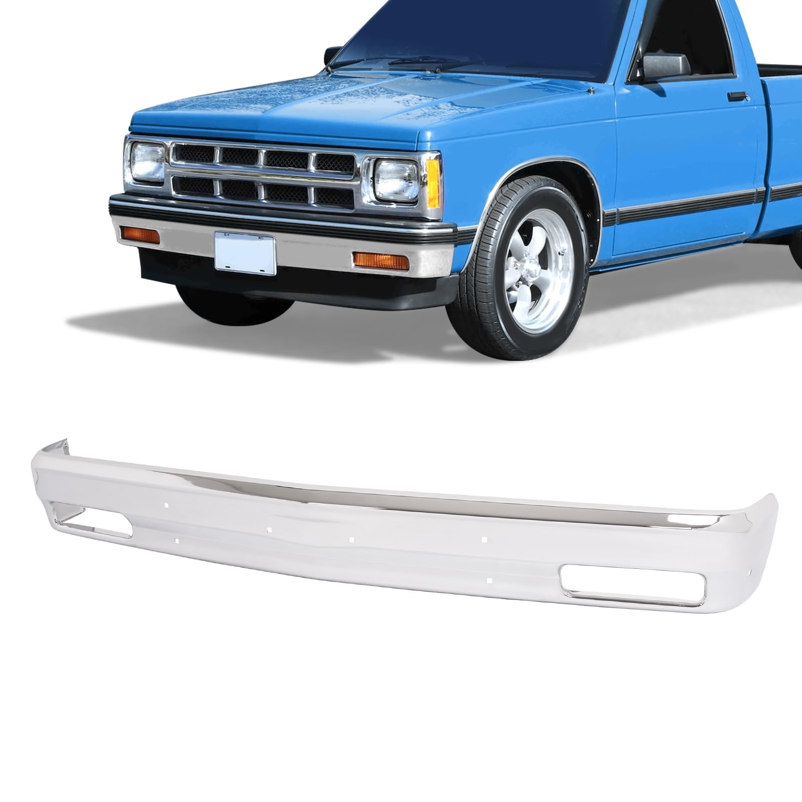 KUAFU Front Bumper Face Bar Compatible with 1982-1994 Chevy Chevrolet S10 Blazer GMC S15 Jimmy Sonoma W/License Plate W/O Impact Strip Holes Impact