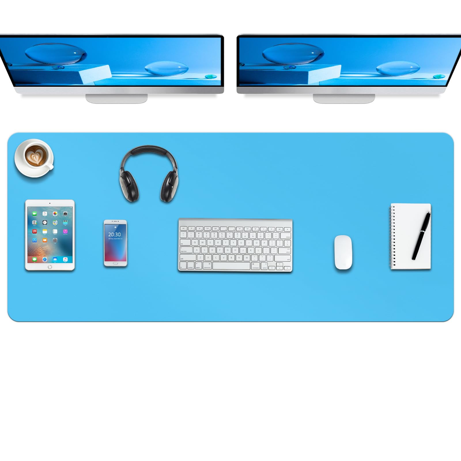 Boutilon Leather Desk Mat, 47"x 24" Extra Large Business Desk Pad, Waterproof, for Keyboard and Mouse (XXXL-Blue)