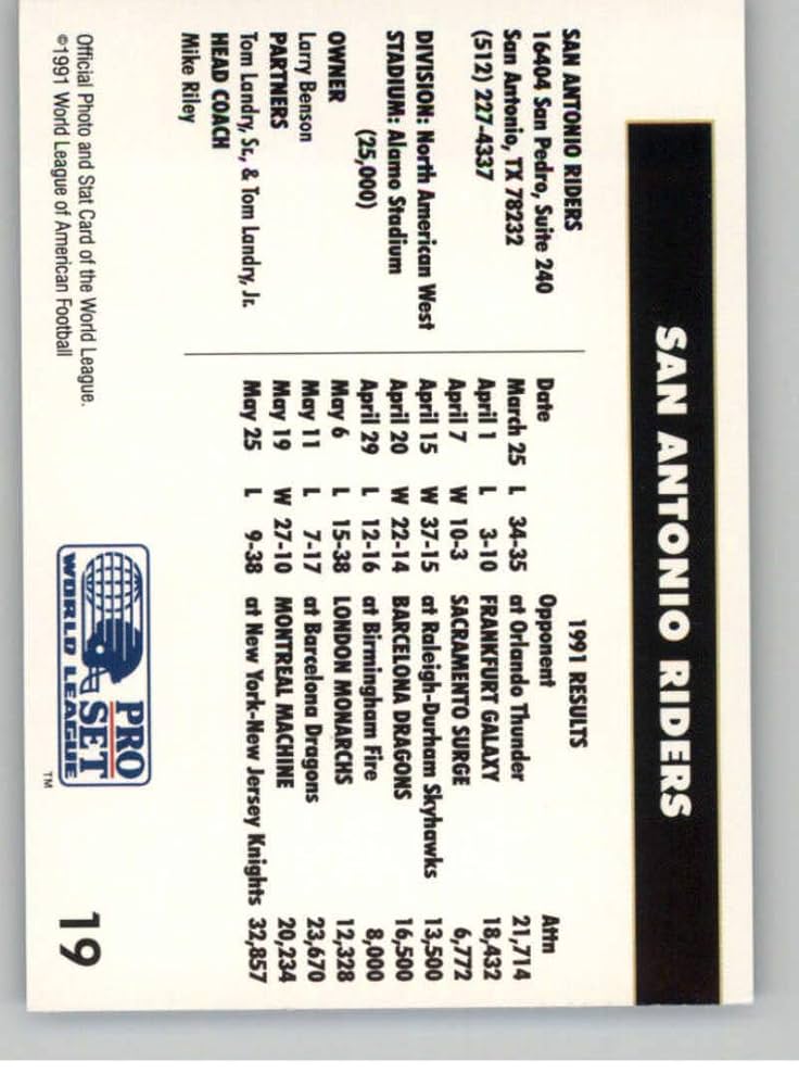 Amazon.com: 1991 Pro Set World League of American Football #19 San Amazon.com: 1991 Pro Set World League of American Football #19 San