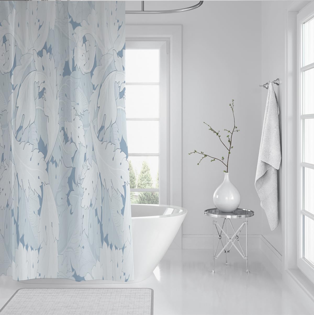 Rideau Douche Feuilles acanthe Vintage Bleu poudré W220xL180 cm