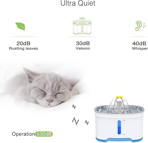 Miniatura 3 de Fuente de agua para gatos de acero inoxidable, fuente automática de agua para mascotas de 84 onzas2.5 L, ventana de nivel de agua y luz LED para