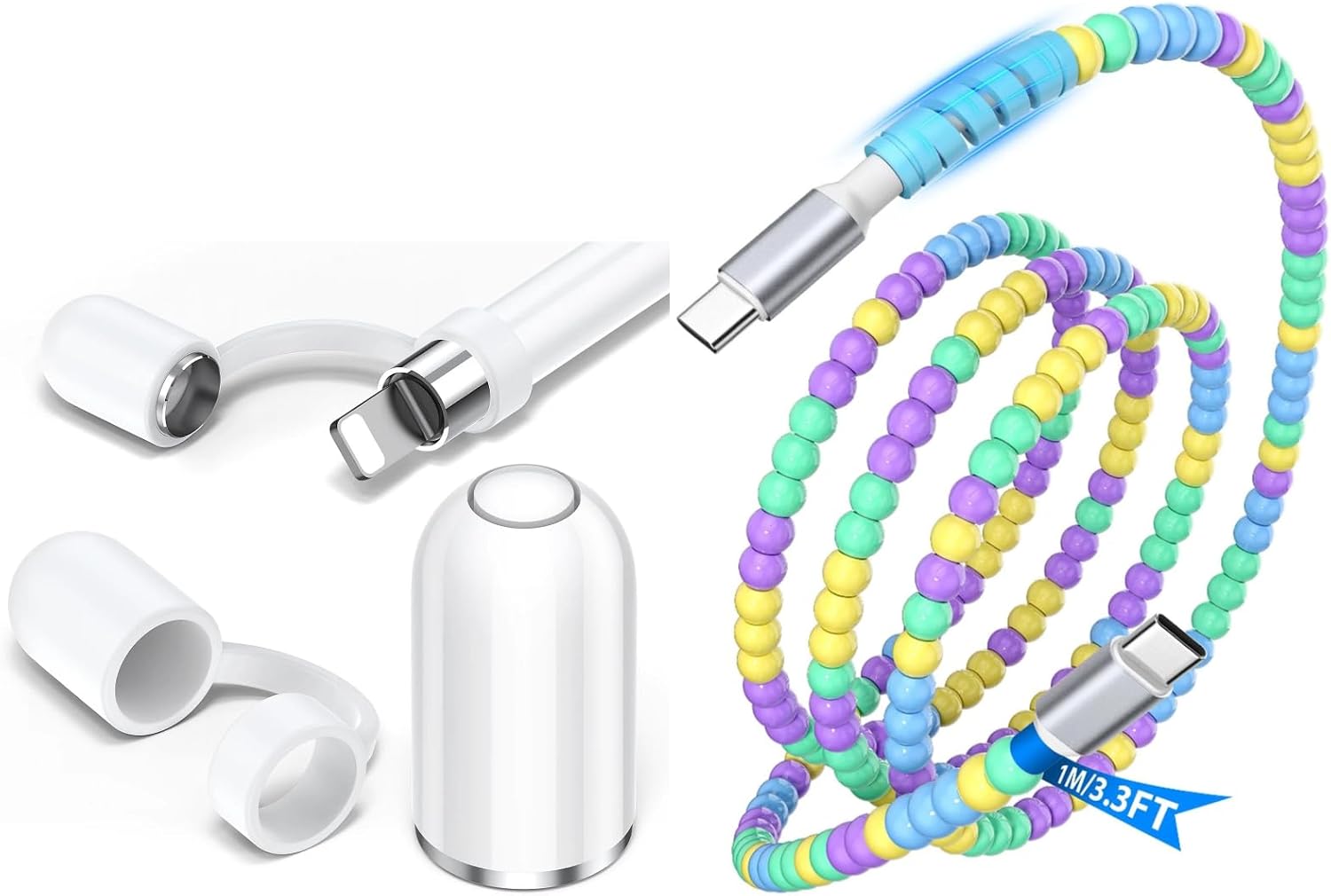 USB C Cable Beaded 3FT Fast Charger Cable, AFGHOA for Apple Pencil Cap 1st Generation Magnetic iPencil Replacement for Apple Pen Top Stylus Cover AntiFall Silicone Holder for iPad Pro for iPad A16 10