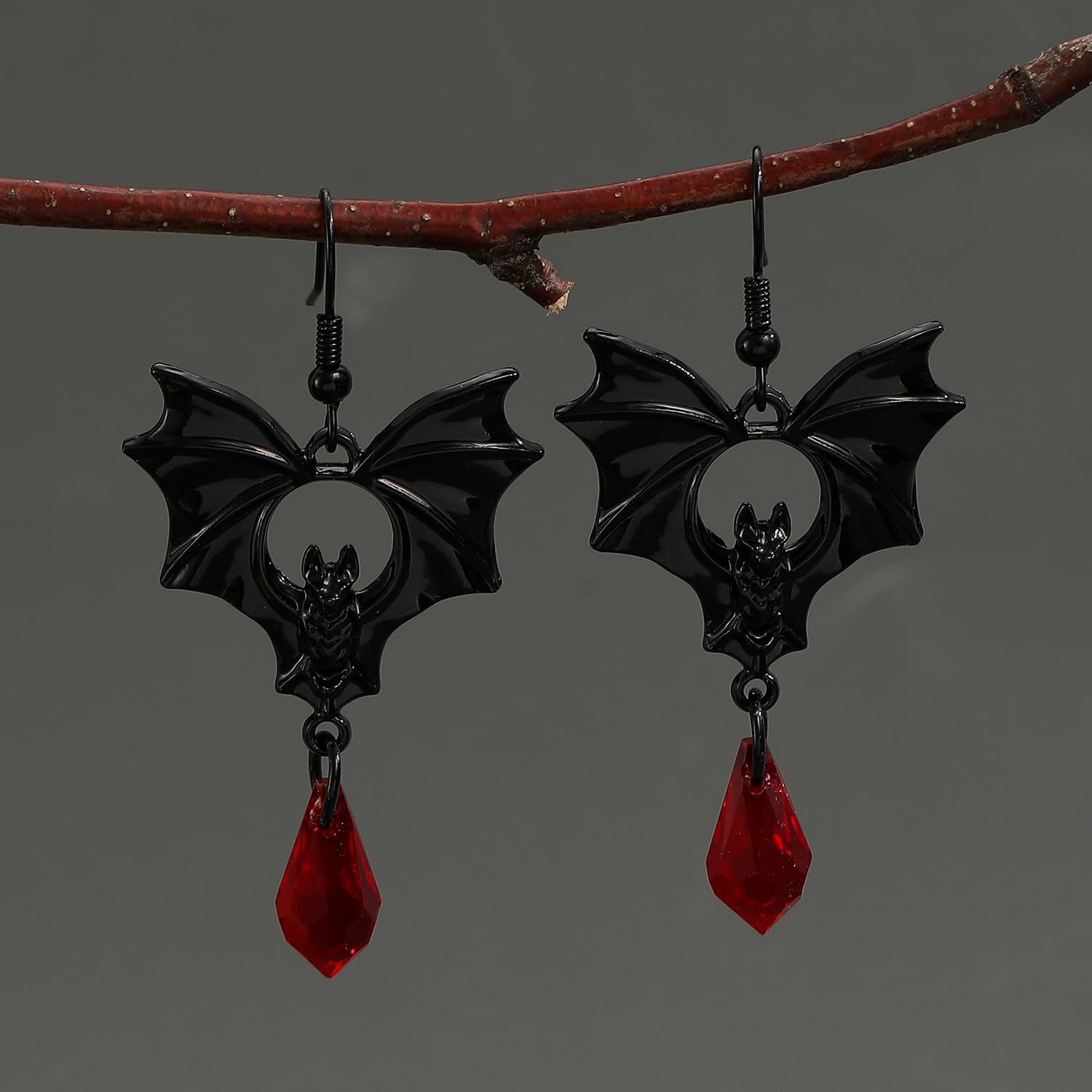 Gothic Halloween Bat Earrings for Women Vintage Black Bats Spider Dangle Earrings Red Crystal Vampire Drop Earring Fun Spooky Halloween Costumes Party Earring Jewelry - Image 5