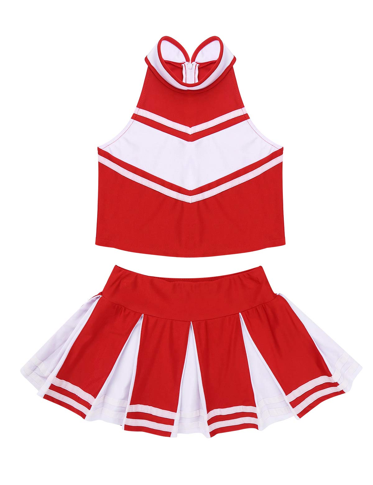 inlzdz Disfraz de Animadora Niñas Uniforme High School Musical Vestido de Animadora Traje de Porrista Azul/Rojo Conjunto de Danza Ropa de Fiesta Actuación Competencia
