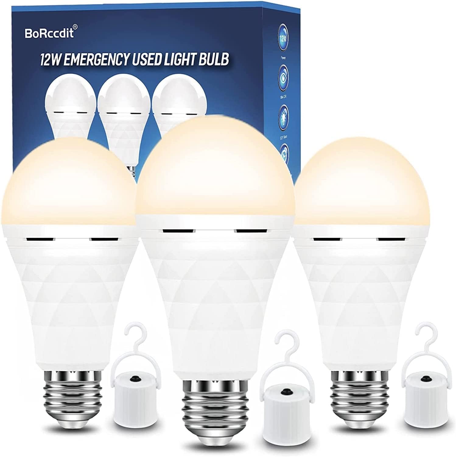 A19 Rechargeable Gentle Bulbs, 12W Emergency Gentle Bulbs for Energy Failure, 1200mAh Battery Backup Gentle Bulb, E26/E27 3000K Tender White Emergency Lights for Residence Energy Failure,Hurricane Provides
