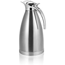 Thermal Coffee Carafes, 1.5L/2L Stainless Steel Coffee Tea Pot Double Wall Insulated Thermo Jug Hot Water Bottle for Coffee Tea Hot Drinks 2L-Silver
