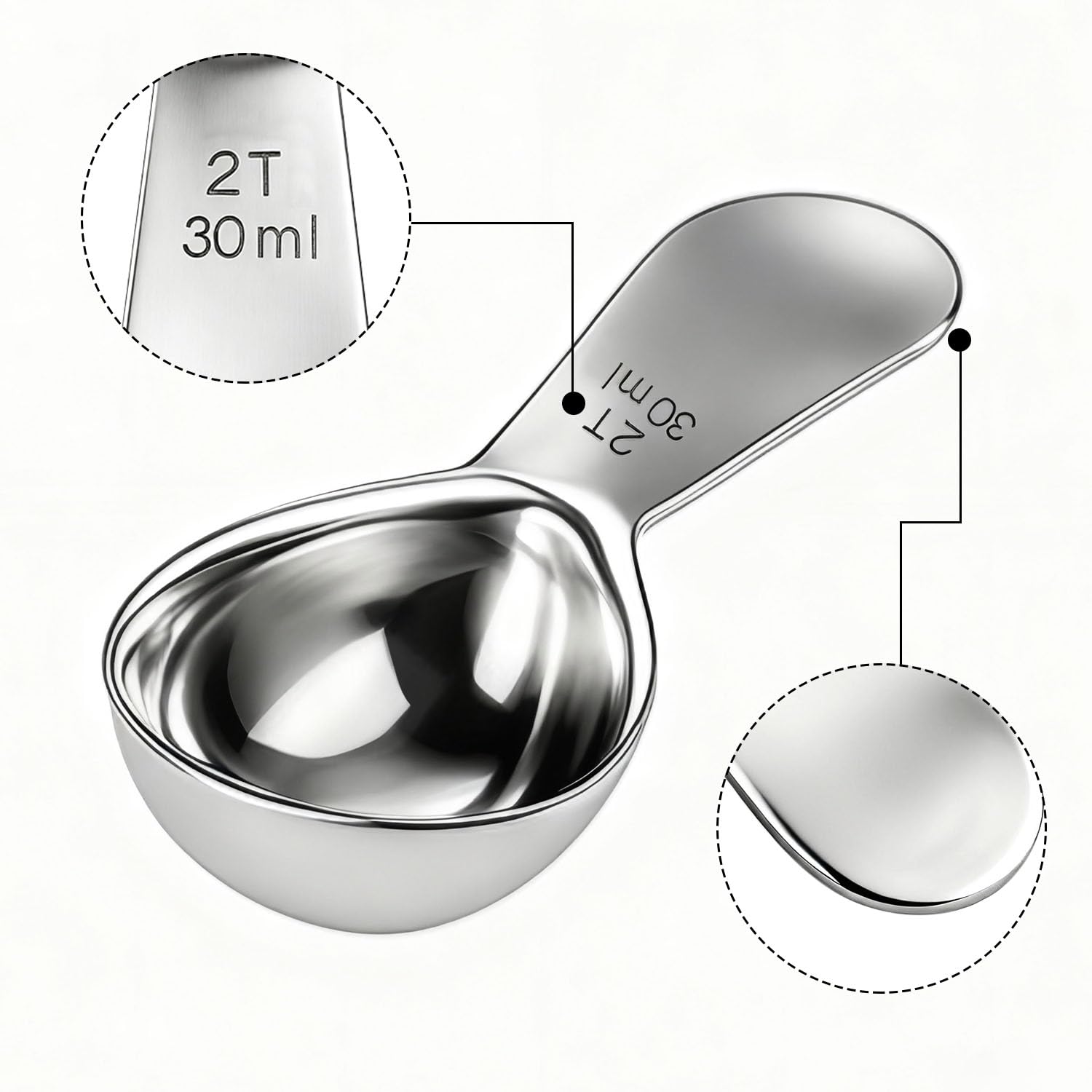 計量スプーン2個セット、ステンレススチールコーヒースクープ、30ml、調理やベーキング用、挽いたコーヒーに最適。 Amazon |  18/8ステンレススチールコーヒースプーン 大さじ2杯 コーヒースクープショートハンドル計量スプーン 挽いたコーヒー/紅茶/砂糖小麦粉 用 正確な  ..., image size:1500x1500