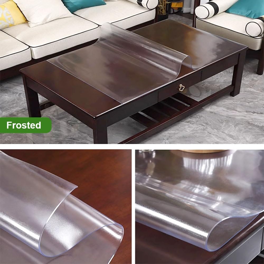 Protection de table en PVC transparent – Sous-main rectangulaire de 1,5 mm anti-rayures pour table de salle à manger finition givrée 140 x 170 cm Tapis en plastique pour la maison et la cuisine