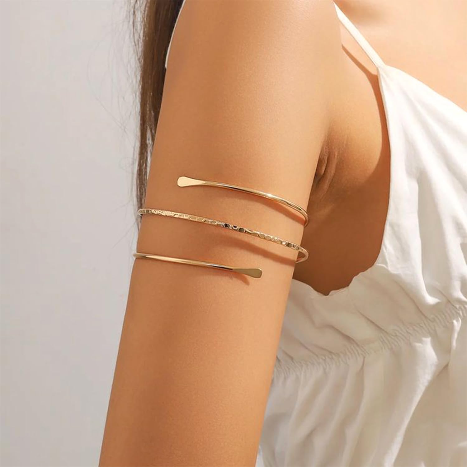 Arm Cuff Set for Women Party Decorations- 8PCS Upper Arm Bangles Cuffs Festival Jewelry, Trendy Arm Bracelet for Birthday Party Prom Wedding, Stackable Metal Band image 2