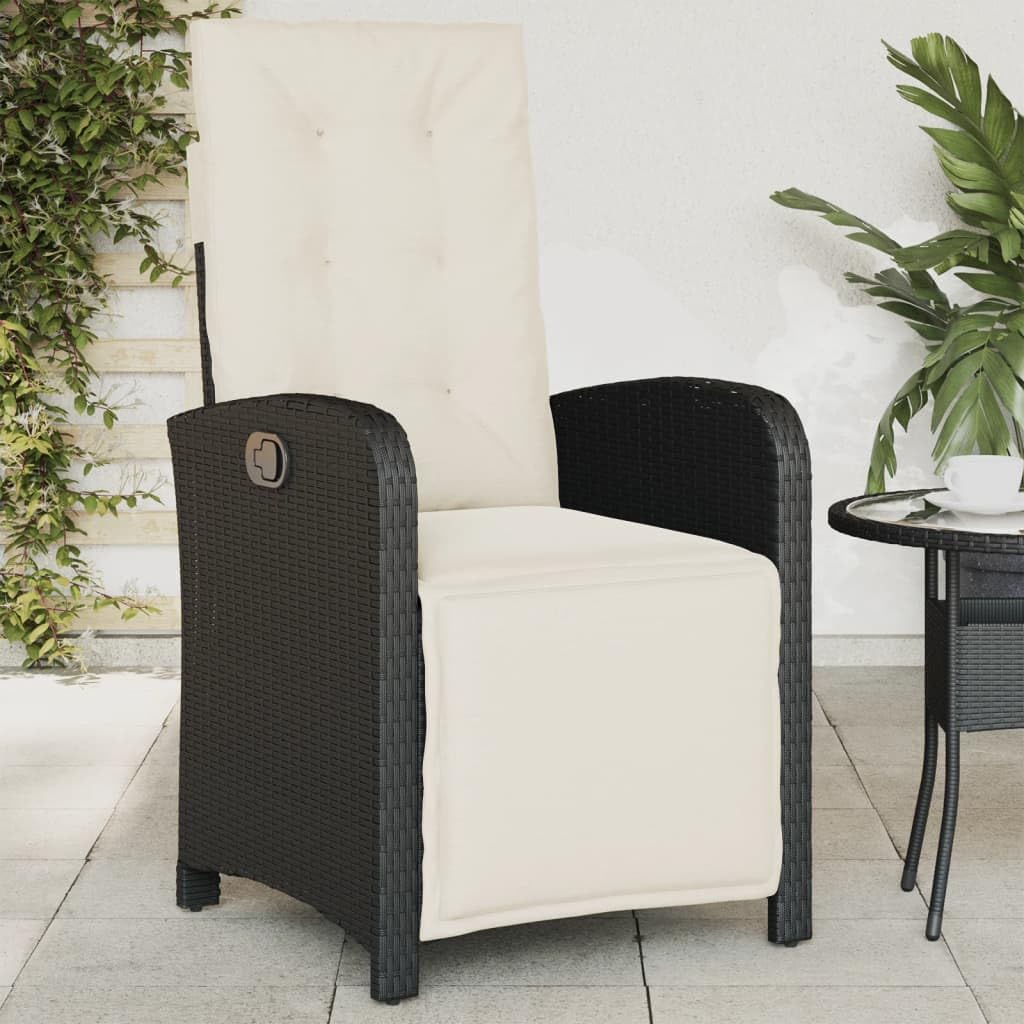 vidaXL Sillón Reclinable de Jardín con Reposapiés, Silla con Respaldo, Asiento Exterior, Sillón Descanso para Terraza Patio, Ratán PE Negro