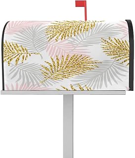 Mailbox Cover Magnetic Golden Leaves Summer Tropical Jungle Mailbox Covers Standard Size 21x18in,Mailbox Covers Wrap Post Letter Box Cover for Garden Yard Outdoor Decor Gray Leaf Shadow Seamless