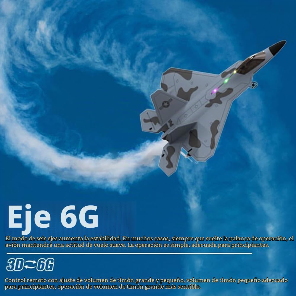 F22S Avión RC 4CH F22 Raptor Modelo 3D6G RTF RC Jet para Exteriores, Planeador RC LED de 2,4 GHz con Batería de Repuesto, Tren de Aterrizaje y Cargador