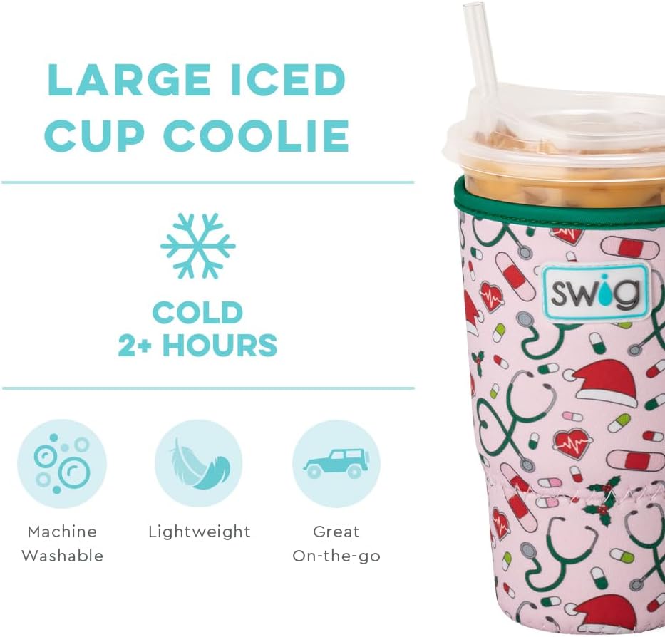 Swig Life Large Iced Coffee Cup Coolie with Handle, Santa's Scrubs image 4