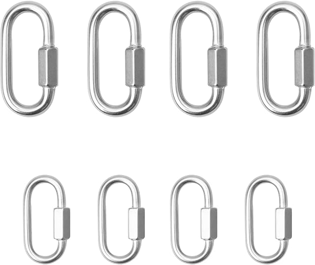 8 Pcs 304 Stainless Steel Chain Links, Shape Locking Buckles Heavy Duty, Available for Climbing, Fishing, Hiking, Traveling, Silver, M4 Length 42mm/1.65 inch M6 Length 58mm/2.3 inch