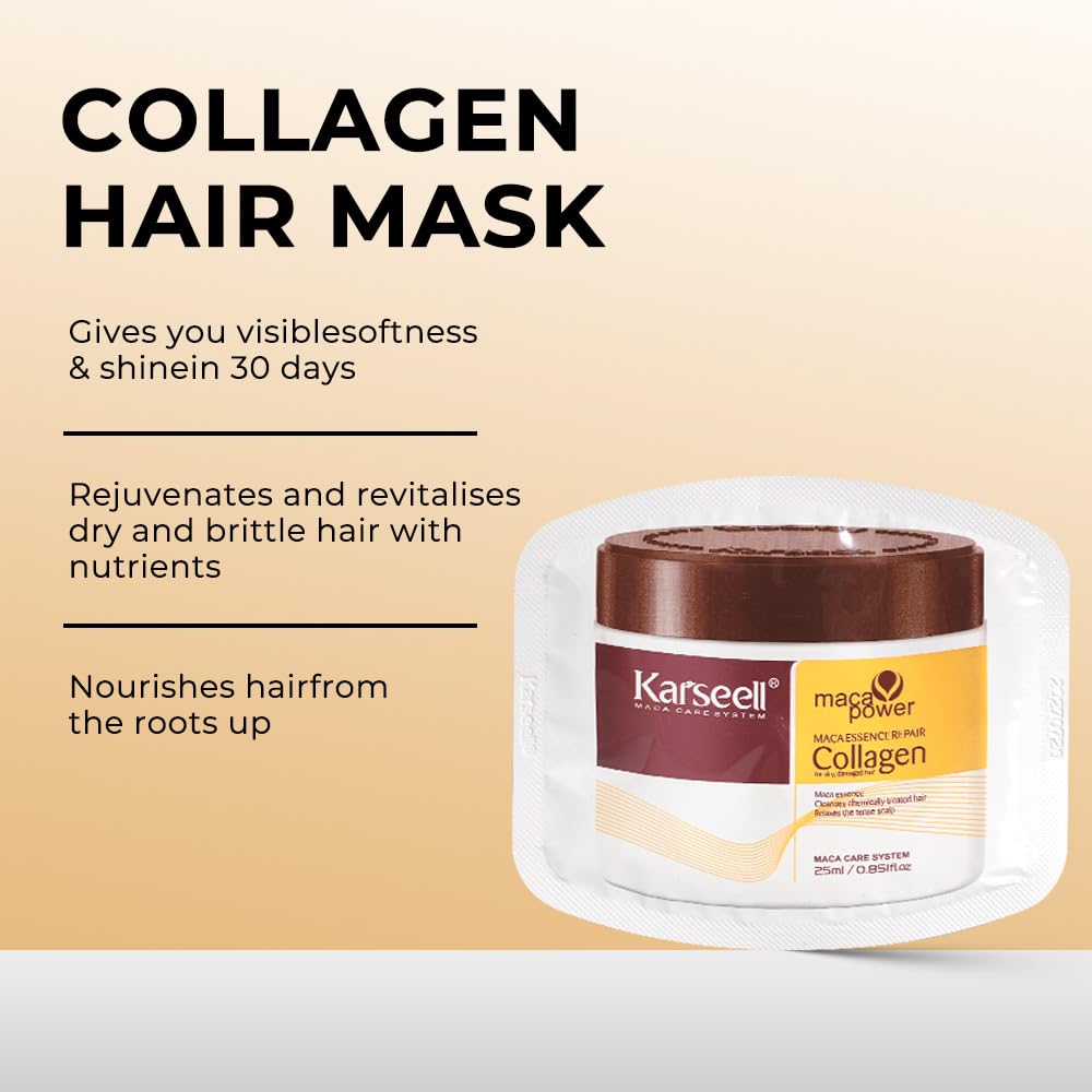 Karseell Colágeno Mascarilla Pelo 25ml x 24Pcs, Reparación Profunda Mascarilla Capilar para Seco y Dañado el Cabello Todo Tipo de Cabellos