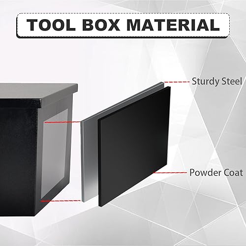 Miniatura 3 de Caja de herramientas de acero negro para camión, caja de herramientas de remolque de 49 x 15 x 18.5 pulgadas con pestillo bloqueable y llaves,